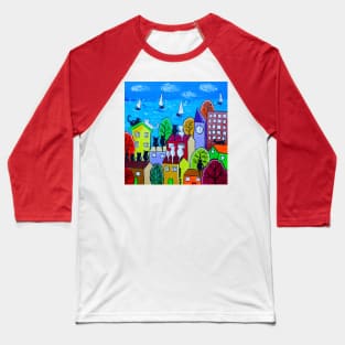 Cats on colourful roofs by the Sea Baseball T-Shirt